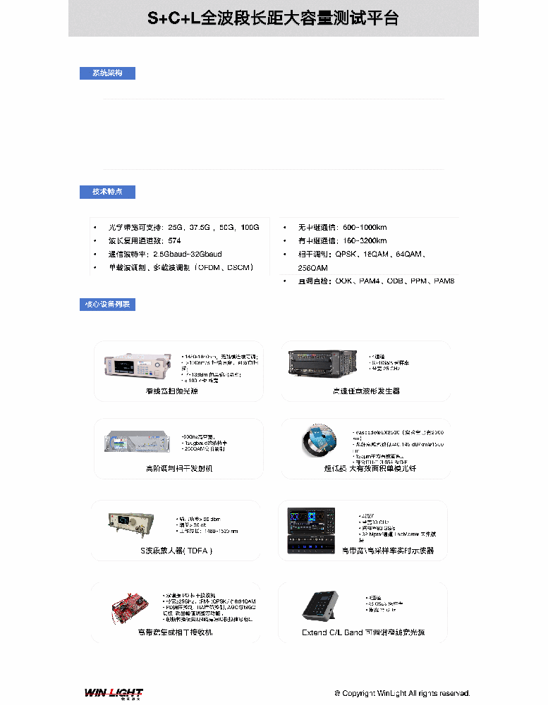 S+C+L全波段長(zhǎng)距大容量測(cè)試平臺(tái)